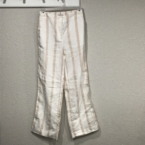 Faherty Malibu Linen Blend Pants Striped Beige Size XS High Rise Coastal Beach - Picture 2 of 5